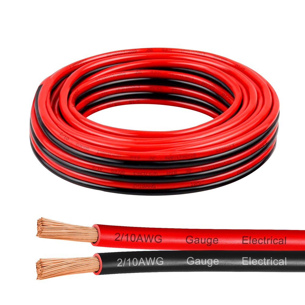 10 Gauge Wire 10 Feet, 10/2 AWG Pure Copper Wire, 10AWG 2 Conductors Red Black Oxygen Free Stranded Low Voltage Wire for Solar Panel, Automotive, Audio Auto, LED Lighting(10 AWG 10FT)