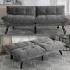 Anwick Modern Futon Couch Bed Sofa: Velvet Fabric Quick Folding Armrest Space-Saving Convertible 2 Seater Loveseat for Living Room Bedroom Small Rooms Apartment (Grey) view 1