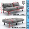 Anwick Modern Futon Couch Bed Sofa: Velvet Fabric Quick Folding Armrest Space-Saving Convertible 2 Seater Loveseat for Living Room Bedroom Small Rooms Apartment (Grey) view 2