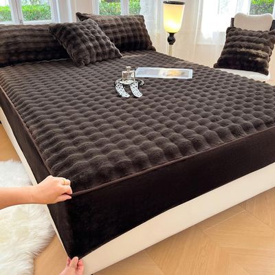Mattress Cover Fitted Sheet Thickened Plush Mattress Protector Soft Warm Mattress Topper 360 Elastic Band Non-slip Mattress Dustproof Cover for Bedroom Bedding-Brown-2||California king:79x87in(1pcs)