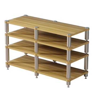 4-Tier AV Media Stand Audio-video CD Rack Stereo Game Console Organizer Component Storage Cabinet Record Player Shelving TV Dvd Holder Stands Wooden Shelf for Rec Room Gaming Entertainment Center(Ligh