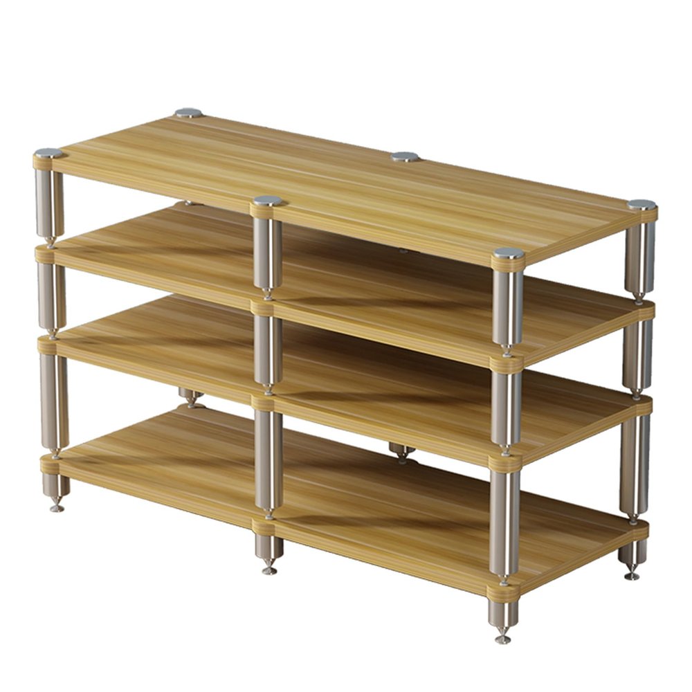 4-Tier AV Media Stand Audio-video CD Rack Stereo Game Console Organizer Component Storage Cabinet Record Player Shelving TV Dvd Holder Stands Wooden Shelf for Rec Room Gaming Entertainment Center(Ligh