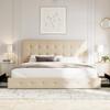 Allewie Upholstered King Size Platform Bed Frame with 4 Storage Drawers and Headboard, Square Stitched Button Tufted, Mattress Foundation with Wooden Slats Support, No Box Spring Needed, Beige view 3