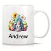 Custom Coffee Mugs - Personalized Ceramic Cups with Initial Letter Name Monogram - Tow Sided Print - Original Design - 11 Oz (Cute Rabbit) view 1