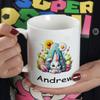 Custom Coffee Mugs - Personalized Ceramic Cups with Initial Letter Name Monogram - Tow Sided Print - Original Design - 11 Oz (Cute Rabbit) view 3