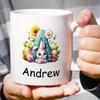 Custom Coffee Mugs - Personalized Ceramic Cups with Initial Letter Name Monogram - Tow Sided Print - Original Design - 11 Oz (Cute Rabbit) view 4