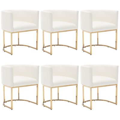BESTANO Faux Leather Dining Chairs Set of 6 Modern Barrel Arm Chairs with Golden Metal Frame, Upholstered Kitchen Chairs 18.5" Wide Accent Chairs for Living Room Dining Room Restaurant, White