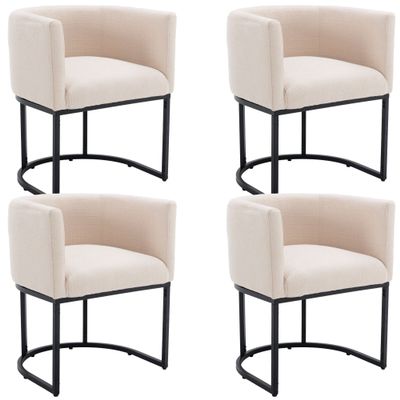 BESTANO Linen Fabric Dining Chairs Set of 4 Modern Barrel Arm Chairs with Black Frame Upholstered Kitchen Chairs 18.5" Wide Accent Chairs for Living Room Dining Room Restaurant, Cream
