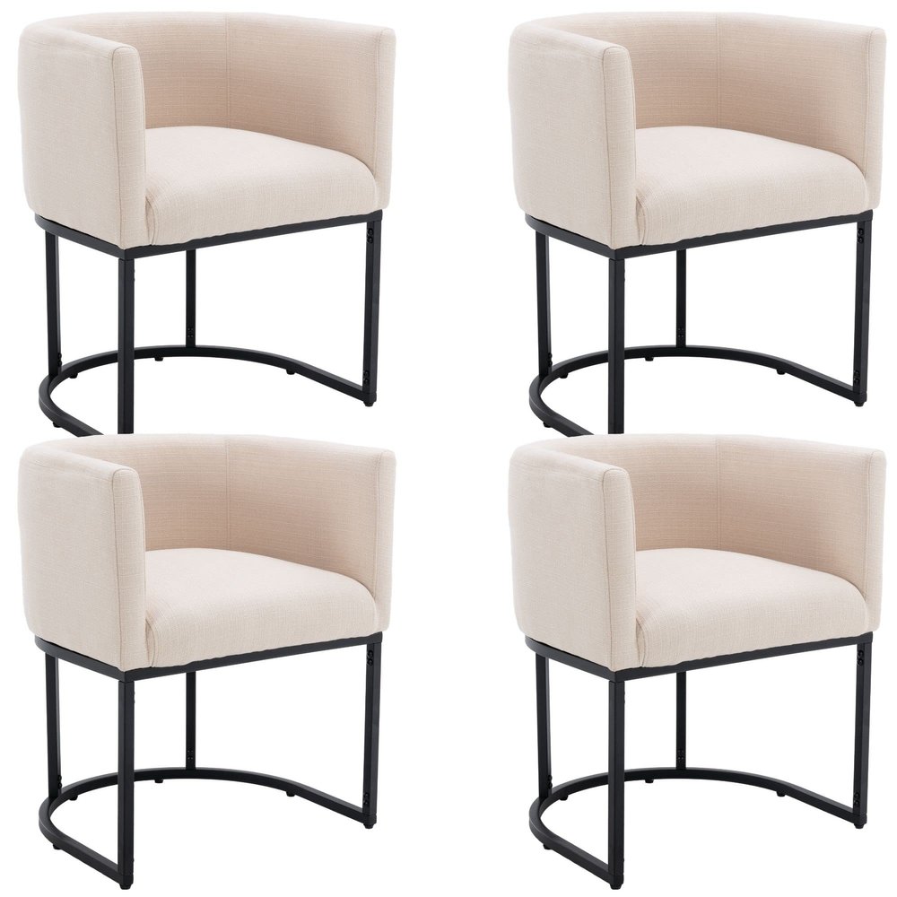 BESTANO Linen Fabric Dining Chairs Set of 4 Modern Barrel Arm Chairs with Black Frame Upholstered Kitchen Chairs 18.5" Wide Accent Chairs for Living Room Dining Room Restaurant, Cream