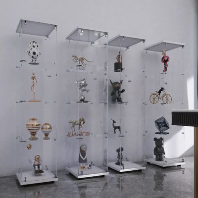 MTFY Floor Standing Glass Display Cabinet with 4 Shelves, 64.7" Glass Cabinet Bookshelf Display Case for Toys, Trophy, Living Room, Bedroom (1 Door, White, Lock)
