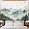 Amonercvita Misty Mountain Forest Tapestry Watercolor Nature Landscape Tapestry Aesthetic Foggy Forest Trees Tapestries Wall Hanging Green Woodland Scenery Backdrop for Bedroom view 3