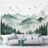 Amonercvita Misty Mountain Forest Tapestry Watercolor Nature Landscape Tapestry Aesthetic Foggy Forest Trees Tapestries Wall Hanging Green Woodland Scenery Backdrop for Bedroom view 4