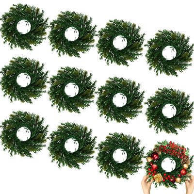 12 Pcs Christmas DIY Green Wreath 10 Inch Artificial DIY Faux Plain Wreaths Front Door Green Farmhouse Cabinets Indoor Outdoor Wall Decor(Willow Pine)