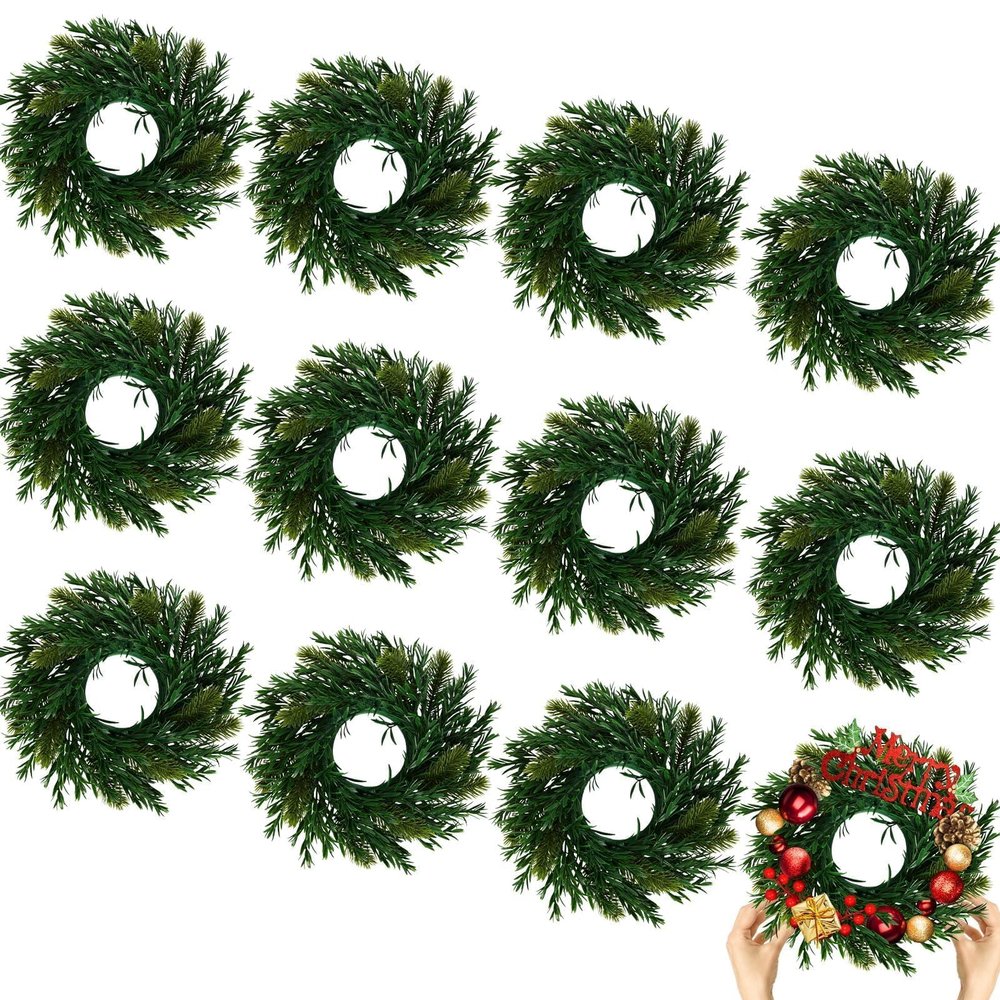 12 Pcs Christmas DIY Green Wreath 10 Inch Artificial DIY Faux Plain Wreaths Front Door Green Farmhouse Cabinets Indoor Outdoor Wall Decor(Willow Pine)