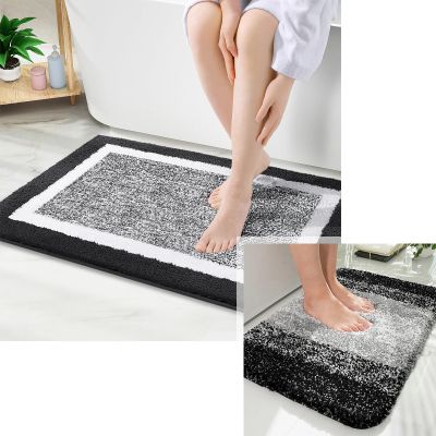 OLANLY Ombre Bathroom Rugs, Bath Rug Size 24x16+30x20 in Black, 2 Item Bundle