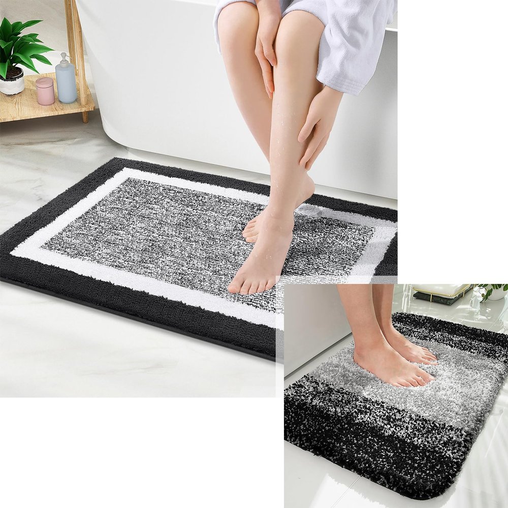 OLANLY Ombre Bathroom Rugs, Bath Rug Size 24x16+30x20 in Black, 2 Item Bundle