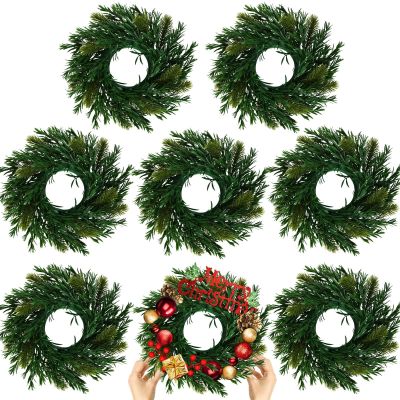 8 Pcs Christmas Gree Wreath 10 Inch Green Artificial Wreaths DIY Faux Plain Wreaths Front Door Green Farmhouse Cabinets Wreath Indoor Outdoor Wall Decor(Willow Pine)