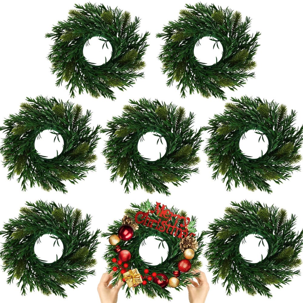 8 Pcs Christmas Gree Wreath 10 Inch Green Artificial Wreaths DIY Faux Plain Wreaths Front Door Green Farmhouse Cabinets Wreath Indoor Outdoor Wall Decor(Willow Pine)