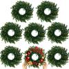 8 Pcs Christmas Gree Wreath 10 Inch Green Artificial Wreaths DIY Faux Plain Wreaths Front Door Green Farmhouse Cabinets Wreath Indoor Outdoor Wall Decor(Willow Pine) view 1