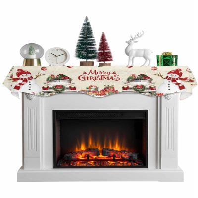 Christmas Fireplace Mantle Scarf, Snowman Snowflake Xmas Truck Pine Tree Deer Fireplace Scarf Cover Mantel Shelf Top Scarf Runner Mantel Cover Fireplace Decoration for Holiday Living Room 60"x17"