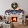 Christmas Fireplace Mantle Scarf, Snowman Snowflake Navy Blue Poinsettia Flower Fireplace Scarf Cover Mantel Shelf Top Scarf Runner Mantel Cover Fireplace Decoration for Holiday Living Room 70"x17" view 3