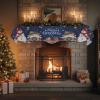 Christmas Fireplace Mantle Scarf, Snowman Snowflake Navy Blue Poinsettia Flower Fireplace Scarf Cover Mantel Shelf Top Scarf Runner Mantel Cover Fireplace Decoration for Holiday Living Room 70"x17" view 4
