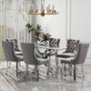 HAIZAO Clear Glass Top Dining Set for 6, 63'' Luxury Rectangular Dinner Room Set, 7 PCS Modern Glass Kitchen Table Set, Grey High-end Tufted Chairs, for Large Apartment Home (Silver) view 1