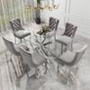 HAIZAO Clear Glass Top Dining Set for 6, 63'' Luxury Rectangular Dinner Room Set, 7 PCS Modern Glass Kitchen Table Set, Grey High-end Tufted Chairs, for Large Apartment Home (Silver) view 2