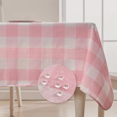 BALCONY & FALCON Gingham Table Cloth Rectangle  Reversible Water-Resistant Cotton Checkered Tablecloth for ValentineOutdoor Picnic, Camping, Kitchen, Party Decor (Pink White, 55x95 Inch)