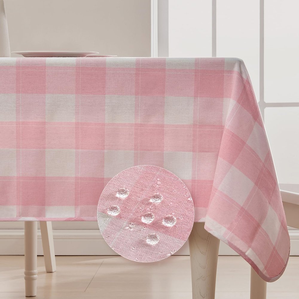 BALCONY & FALCON Gingham Table Cloth Rectangle  Reversible Water-Resistant Cotton Checkered Tablecloth for ValentineOutdoor Picnic, Camping, Kitchen, Party Decor (Pink White, 55x95 Inch)