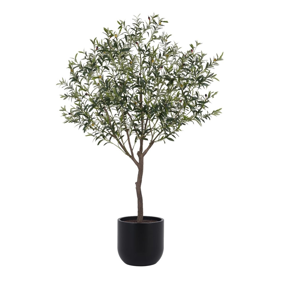 CG Hunter Faux Olive Tree, Premium Handmade Artificial Indoor Tree Stands 6.5-ft Tall, Lifelike-Leaves & Hand Painted Trunk, Planter Pot Included
