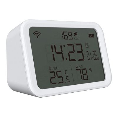 YWBL-WH 4 in 1 Temperature Humidity Light Detection Alarm Clock for Home Office Bedroom
