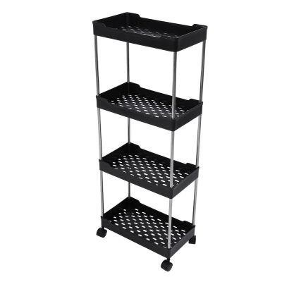 Rolling Cart, PP Stainless Steel Storage Cart for Kitchen (Black)