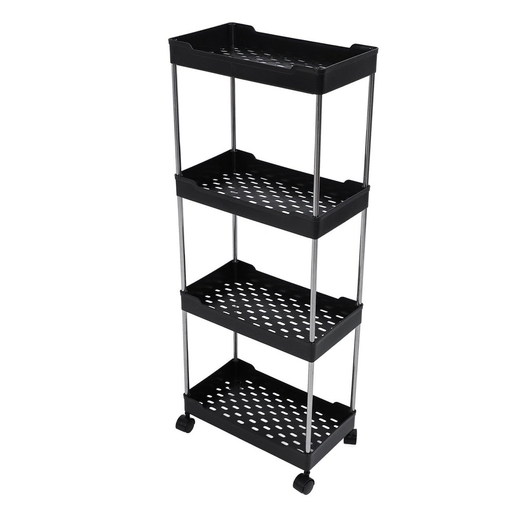 Rolling Cart, PP Stainless Steel Storage Cart for Kitchen (Black)