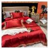 GLAMDIA 1400TC Soft Silk Cotton Bedding Set Embroidery Bedlinen Green Silver Red Duvet Cover Flat Sheet Pillowcase,Bed view 3