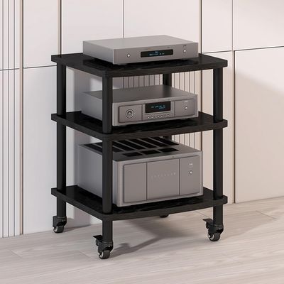 Tall Heavy Duty Audio-Video Media Stand Modern Audio-Video Media Stand with Universal Wheels Audio Rack Stand Tower Floor-Standing Audio Rack for Living Gaming Recording Room Office.(Black,60x54x72.5c