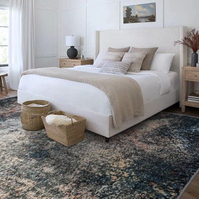 7x9 Area Rug for Bedroom Indoor Non Slip Low Pile,Washable 9' by 7' Ft Rugs for Living Room,Modern Abstract Charcoal Gray Multicolor Galaxy Misty Dining Room Carpet,Home Office Desk Mat Under Table