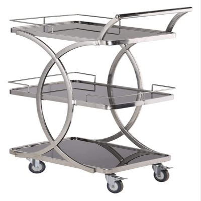WAGEEOUR Luxury Mobile Bar Seving Cart for Hotel, Party 3 Tier Serving Kitchen Trolley Stainless Steel Sturdy Rolling Cart Lockable Wheels for Home Bar Serving Cart Drinks Trolley Easy to Put