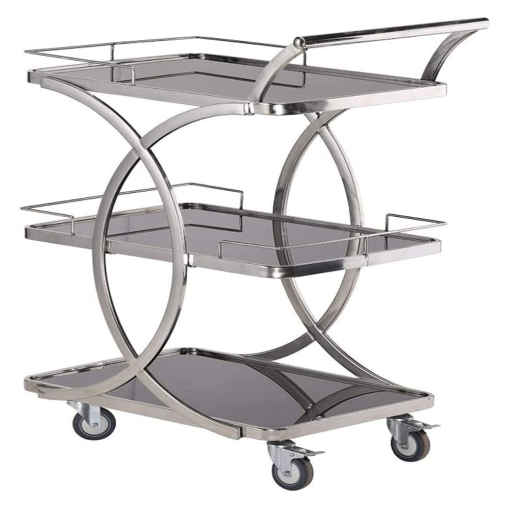 WAGEEOUR Luxury Mobile Bar Seving Cart for Hotel, Party 3 Tier Serving Kitchen Trolley Stainless Steel Sturdy Rolling Cart Lockable Wheels for Home Bar Serving Cart Drinks Trolley Easy to Put