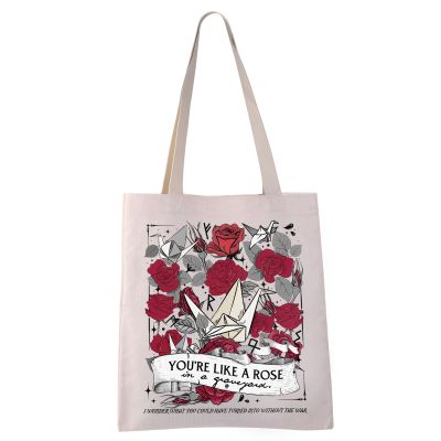 VAMSII Rose In A Graveyard Bookish Tote Bag V Graveyard Book Lover Merch Gift Book Fans Gift (LIKE A ROSE tote)