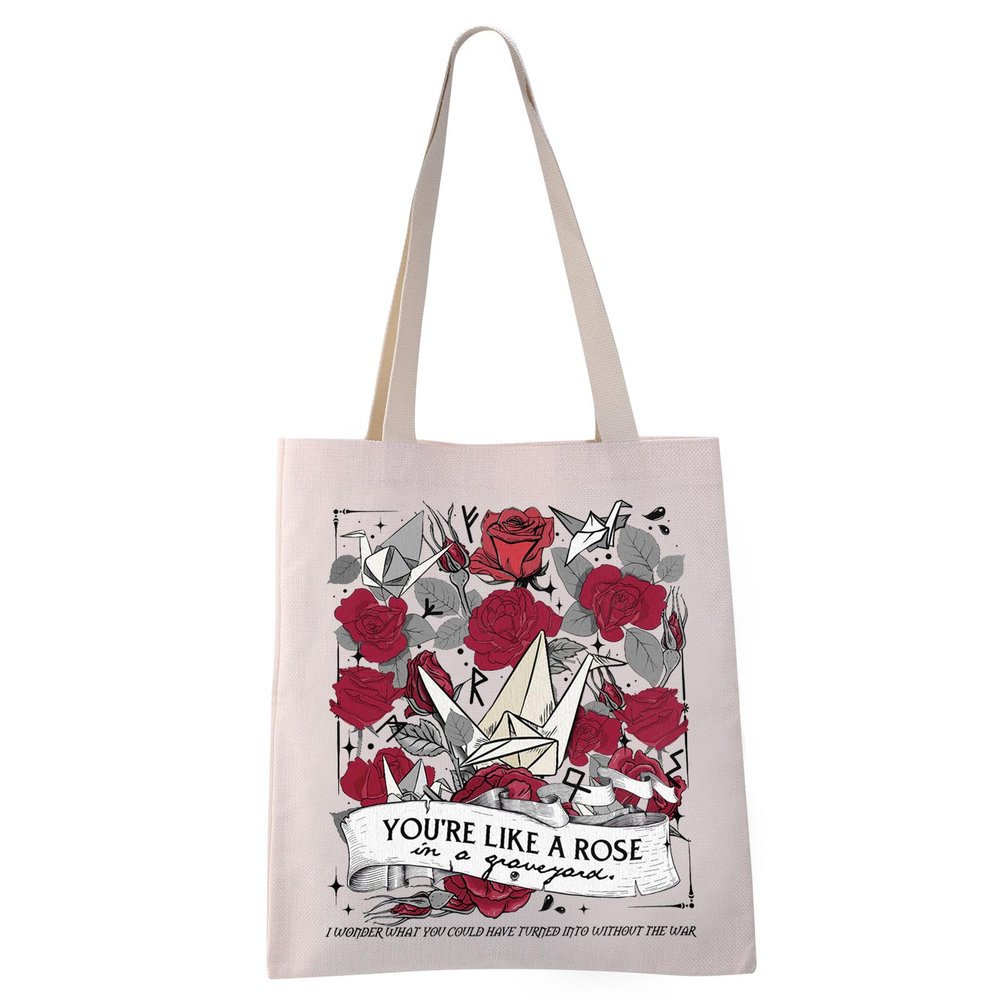 VAMSII Rose In A Graveyard Bookish Tote Bag V Graveyard Book Lover Merch Gift Book Fans Gift (LIKE A ROSE tote)