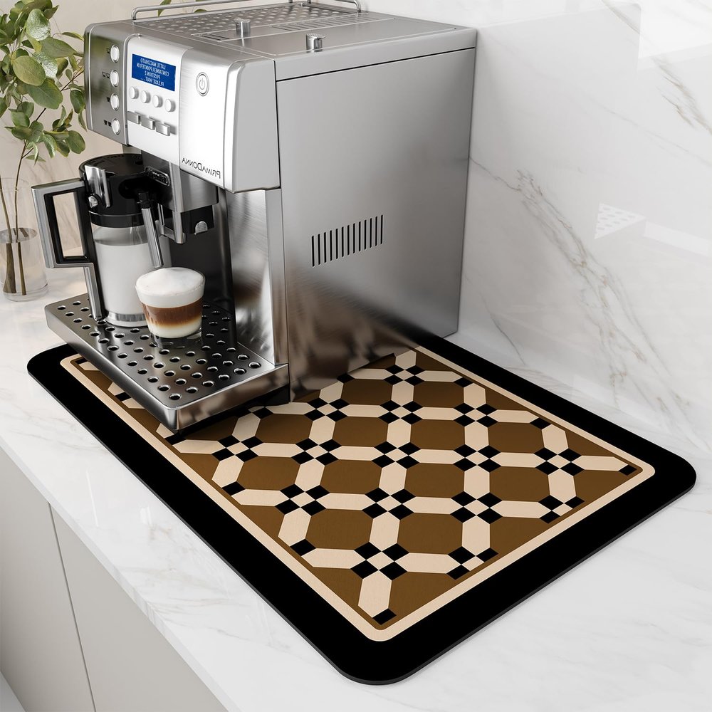 AMOAMI Coffee Mat Hide Stain Rubber Backed Absorbent Dish Drying Mat for Kitchen Counter - Fits Under Coffee Maker or Machine - 16X24