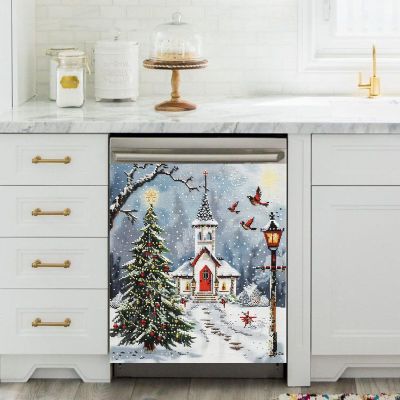 Christmas Tree Dishwasher Magnet Cover, Winter Snow Dishwasher Panel Decal Kitchen Refrigerator Magnets Decor Dishwasher Stickers for Farmhouse 23" x 26"