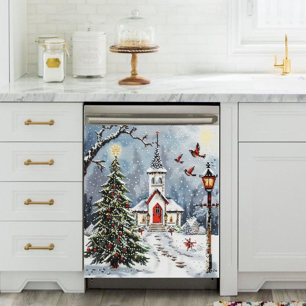 Christmas Tree Dishwasher Magnet Cover, Winter Snow Dishwasher Panel Decal Kitchen Refrigerator Magnets Decor Dishwasher Stickers for Farmhouse 23" x 26"