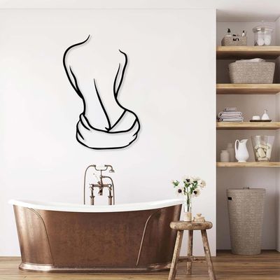 Aportif Metal Minimalist Wall Decor, Metal Wall Art Woman, Female Body Silhouette Wall Art, Body Artwork, Line Decorations, Bathroom Wall Decor (Black, 24"16" | 6040cm)