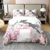 100% Cotton Black Fashion Lady Queen Duvet Cover 3 Pcs Eiffel Tower Paris Landscape Bedding Set for Girls Teens Women Pink Rose Bowknot High Heels Romantic Comforter Cover,2 Pillowcases,No Comforter view 1