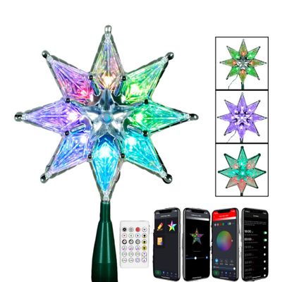 Christmas Silver Star Tree Topper Lights 11in 10LEDS, Eight-Point Star, Smart App Remote Control Topper Lighted, LED Color Changing Tree Star Sync with Music, Dimmable, Timer, Xmas Party Gift Dcor