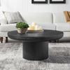 35.98'' Black Round Coffee Table, End Table Modern Coffee Table Wood Small Coffee Table with Cylindrical Leg, Wood Veneer Tabletop Table, Rounded Sofa Side Table for Living Room (35.98'' x 15.98'') view 1