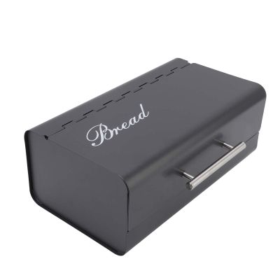 Bread Bin, Large Capacity, Saves Countertop Space, Bread Storage Container with Folding Door for Home, Kitchen, Office (Black Gray)