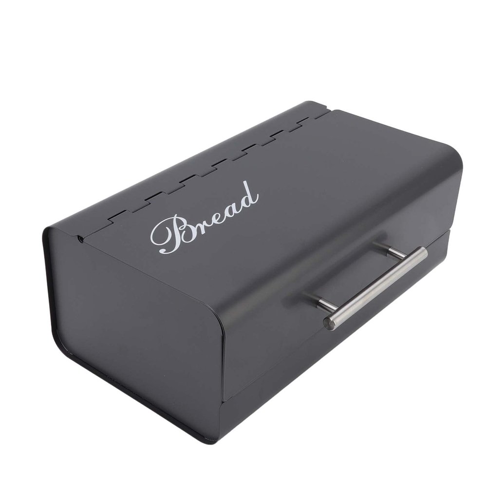 Bread Bin, Large Capacity, Saves Countertop Space, Bread Storage Container with Folding Door for Home, Kitchen, Office (Black Gray)